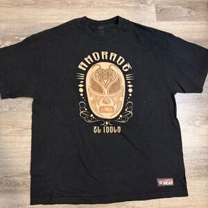 WWE Andrade El Idolo Lucha Libre Mask Black T Shirt Authentic Wear Size XL